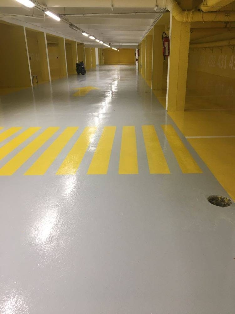 Parking époxy gris balisage jaune